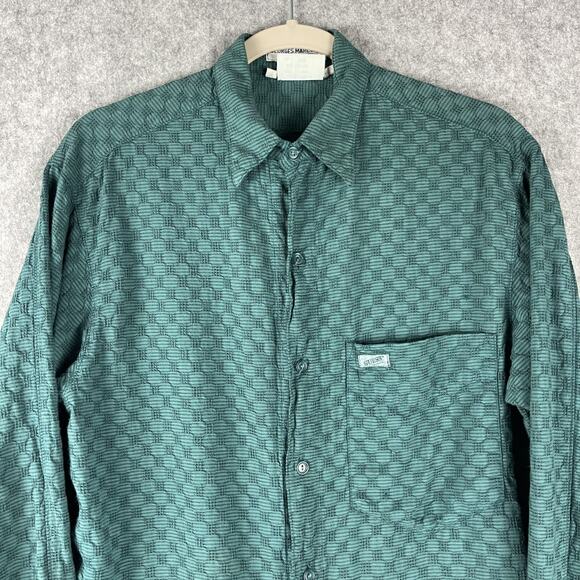 Vintage Guess Georges Marciano Shirt Mens 2 Green Textured Button Up 80s USA - Picture 2 of 15